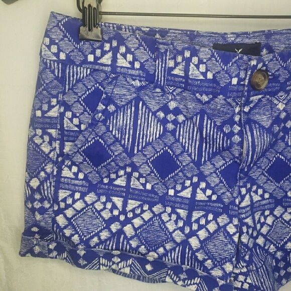 VTG American Eagle Shorts Women's Size 4 Cuffed Midi Stretch Blue Diamond Print - Picture 4 of 11